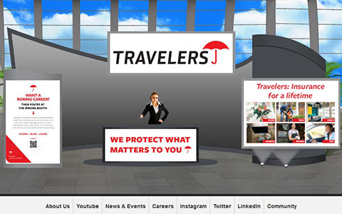 Front page of Travelers booth for a virtual conference.