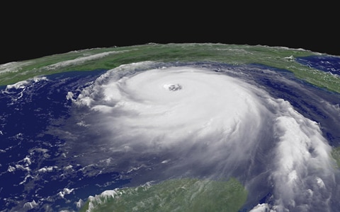 Hurricane over earth as viewed from space